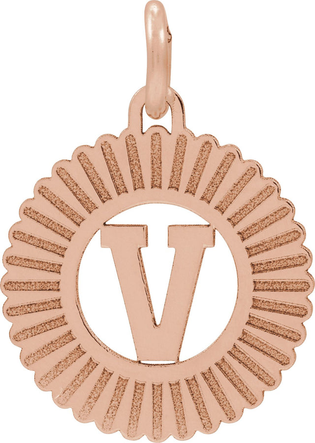 14K Gold Initial V Pendant - Rose Gold