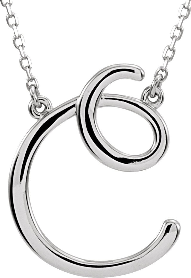 14K Gold Initial C Script Necklace – 17.8x14.6mm - White Gold