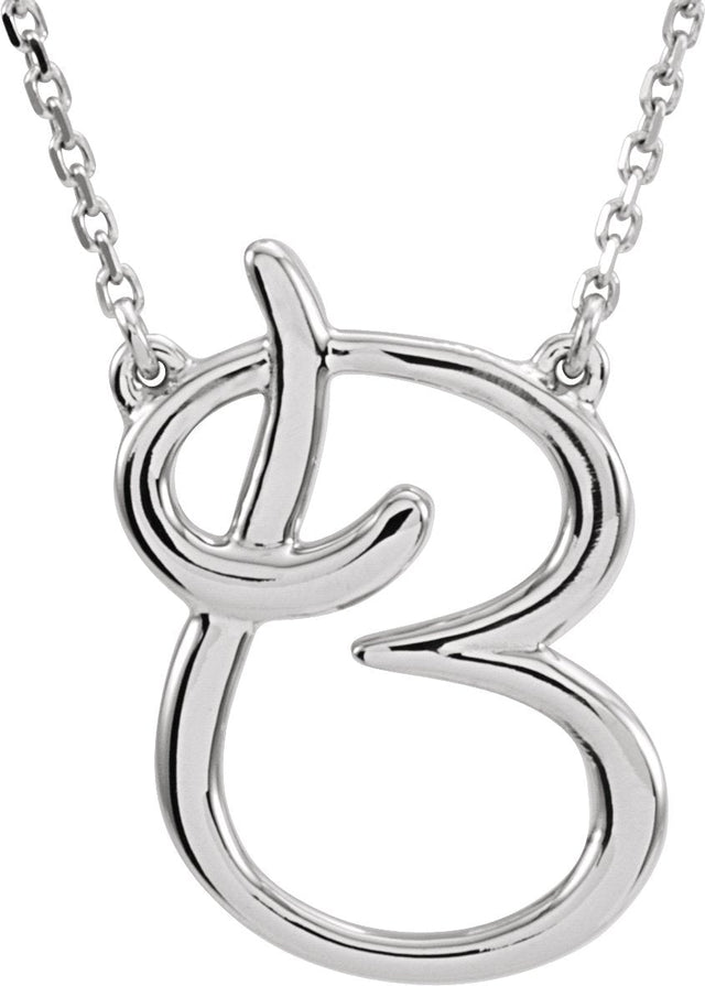 14K Gold Initial B Script Necklace – 18.1x13.5mm - White Gold