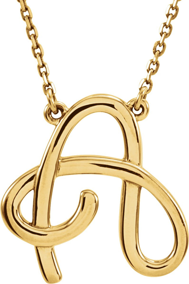 14K Gold Initial A Script Necklace – 16.4x15.8mm - Yellow Gold