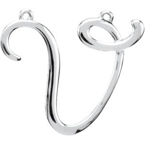 18K Gold Initial V Script Necklace - White Gold