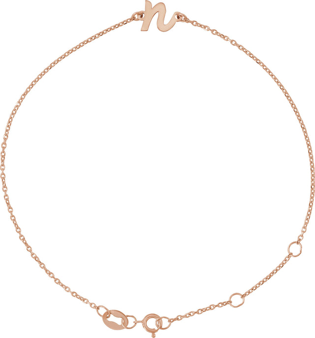14K Gold Initial N Script Bracelet - Rose Gold