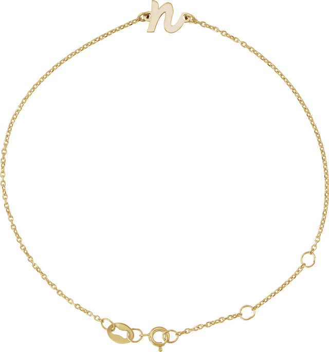 14K Gold Initial N Script Bracelet - Yellow Gold