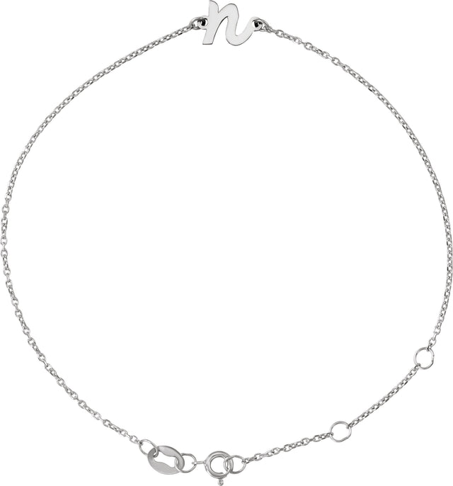 Platinum Initial N Script Bracelet