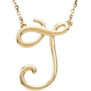 14K Gold Initial J Script Necklace – 19.8x15.8mm - Yellow Gold