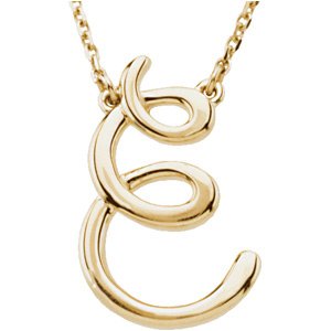 14K Gold Initial E Script Necklace – 18.5x11.9mm - Yellow Gold