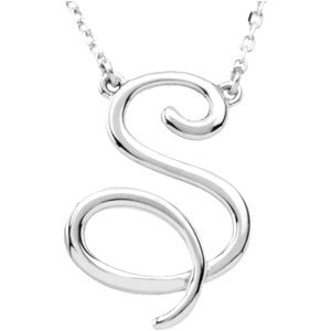 14K Gold Initial S Script Necklace – 18.7x13.3mm - White Gold