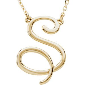14K Gold Initial S Script Necklace – 18.7x13.3mm - Yellow Gold