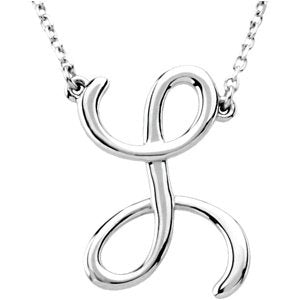 14K Gold Initial L Script Necklace – 19.4x13.8mm - White Gold