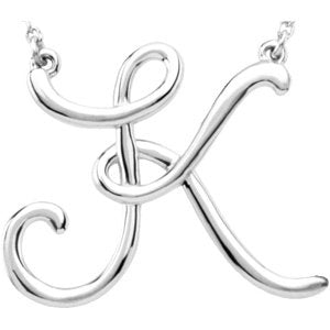 14K Gold Initial K Script Necklace – 22.9x18.6mm - White Gold