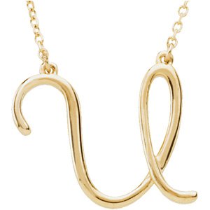 14K Gold Initial U Script Necklace – 17.8x17.6mm - Yellow Gold