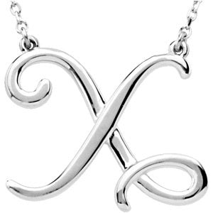 14K Gold Initial X Script Necklace – 21.4x17.7mm - White Gold