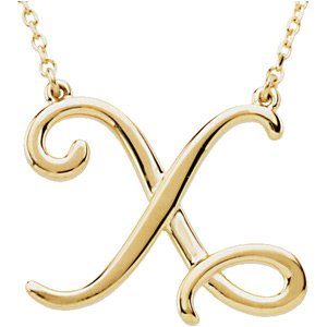 14K Gold Initial X Script Necklace – 21.4x17.7mm - Yellow Gold