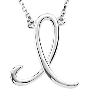 14K Gold Initial I Script Necklace – 16.9x15.1mm - White Gold