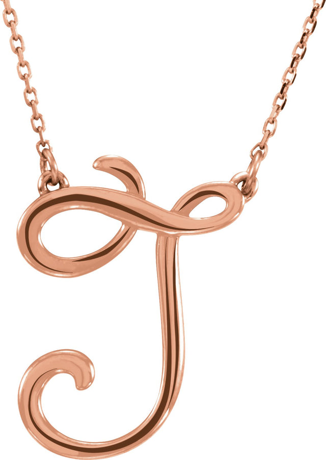 14K Gold Initial J Script Necklace – 19.8x15.8mm - Rose Gold