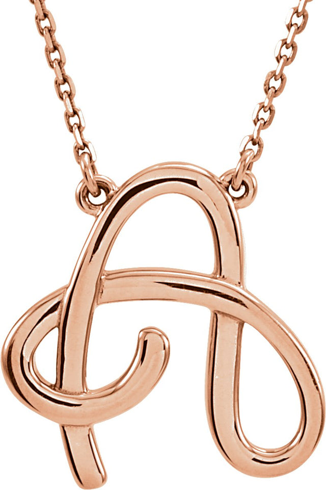 14K Gold Initial A Script Necklace – 16.4x15.8mm - Rose Gold