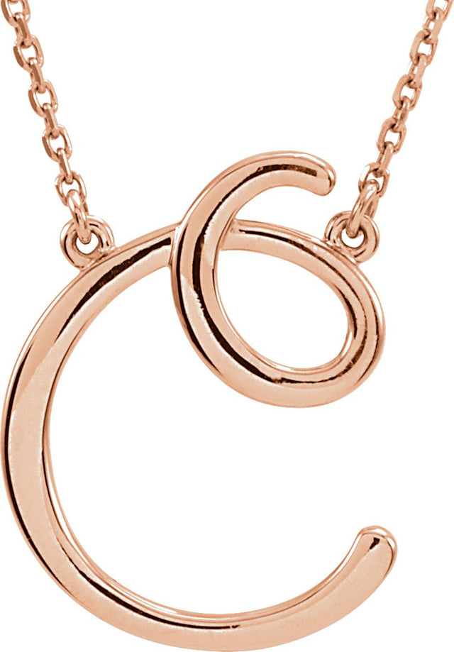 14K Gold Initial C Script Necklace – 17.8x14.6mm - Rose Gold