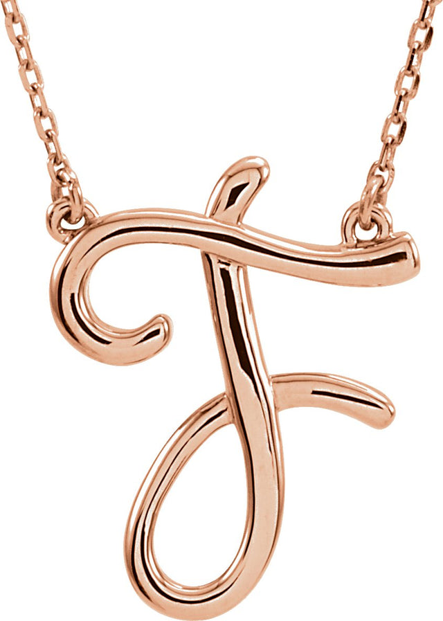 14K Gold Initial F Script Necklace – 18.3x14.7mm - Rose Gold
