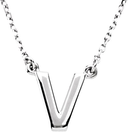 14K Gold Initial V Necklace - White Gold