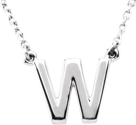 14K Gold Initial W Necklace - White Gold
