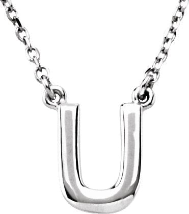 14K Gold Initial U Necklace - White Gold