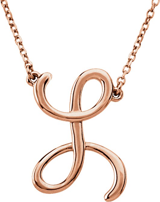 14K Gold Initial L Script Necklace – 19.4x13.8mm - Rose Gold
