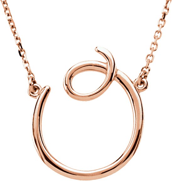 14K Gold Initial O Script Necklace – 17.3x16mm - Rose Gold