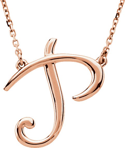 14K Gold Initial P Script Necklace – 18.1x17.1mm - Rose Gold
