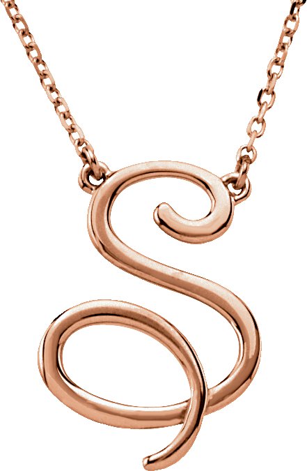 14K Gold Initial S Script Necklace – 18.7x13.3mm - Rose Gold
