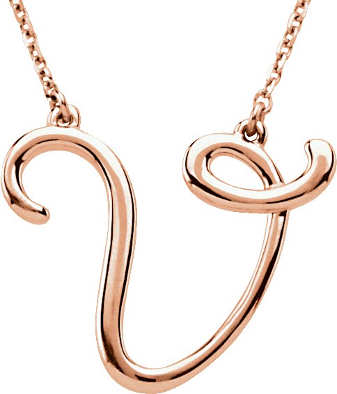 14K Gold Initial V Script Necklace – 22.1x17.1mm - Rose Gold