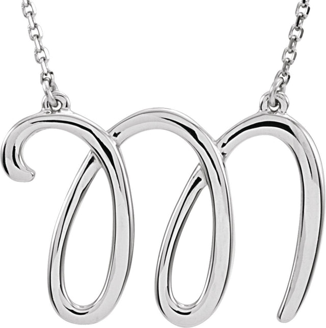 14K Gold Initial M Script Necklace – 24x17.1mm - White Gold