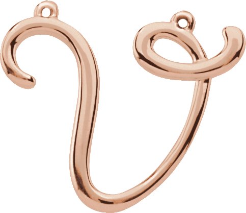 18K Gold Initial V Script Necklace - Rose Gold