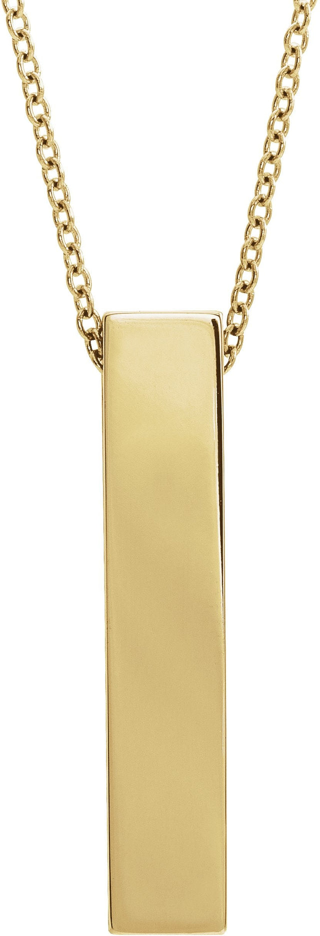 14K Gold Engravable Sculptural Bar Necklace or Pendant - Yellow Gold