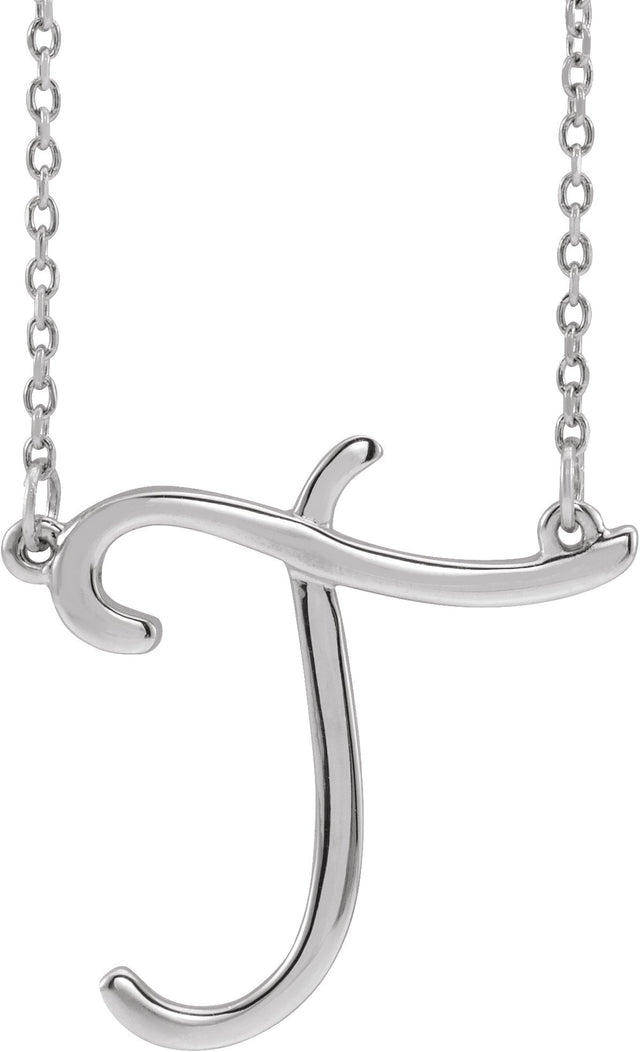 14K Gold Initial T Script Necklace – 19.2x19.1mm - White Gold