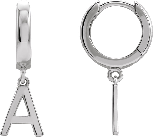 14K Gold Initial A Huggie Earrings - White Gold