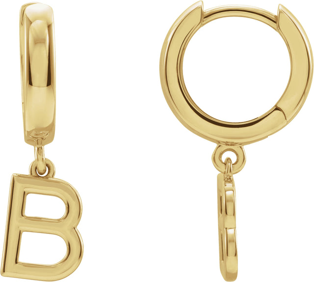 18K Gold Initial B Huggie Earrings - Yellow Gold