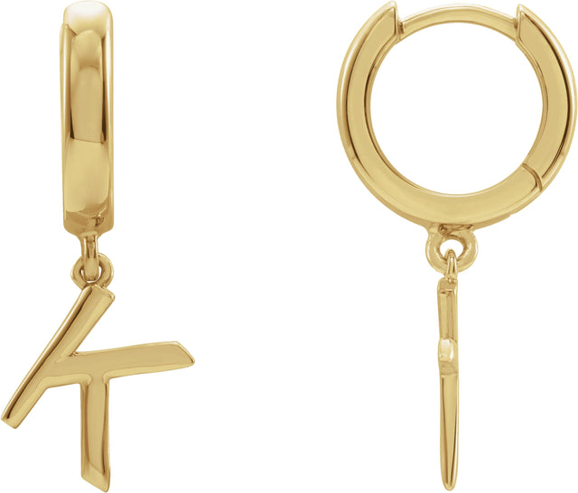 18K Gold Initial K Huggie Earrings - Yellow Gold