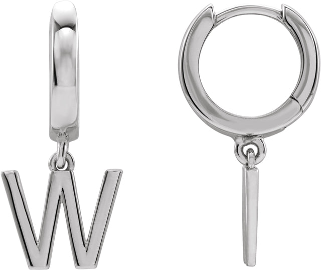 18K Gold Initial W Huggie Earrings - White Gold