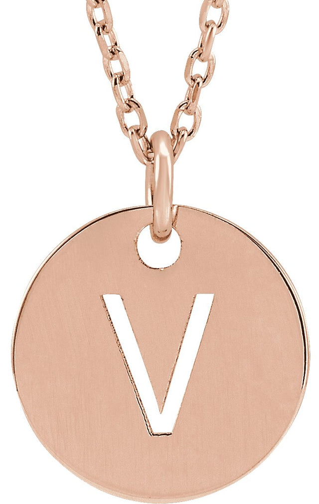 14K Gold Initial V Necklace or Pendant - Rose Gold