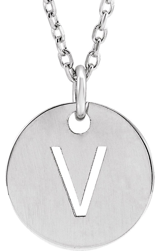 14K Gold Initial V Necklace or Pendant - White Gold