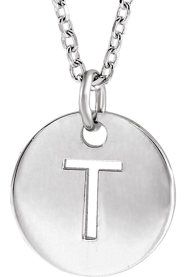 14K Gold Initial T Necklace or Pendant - White Gold