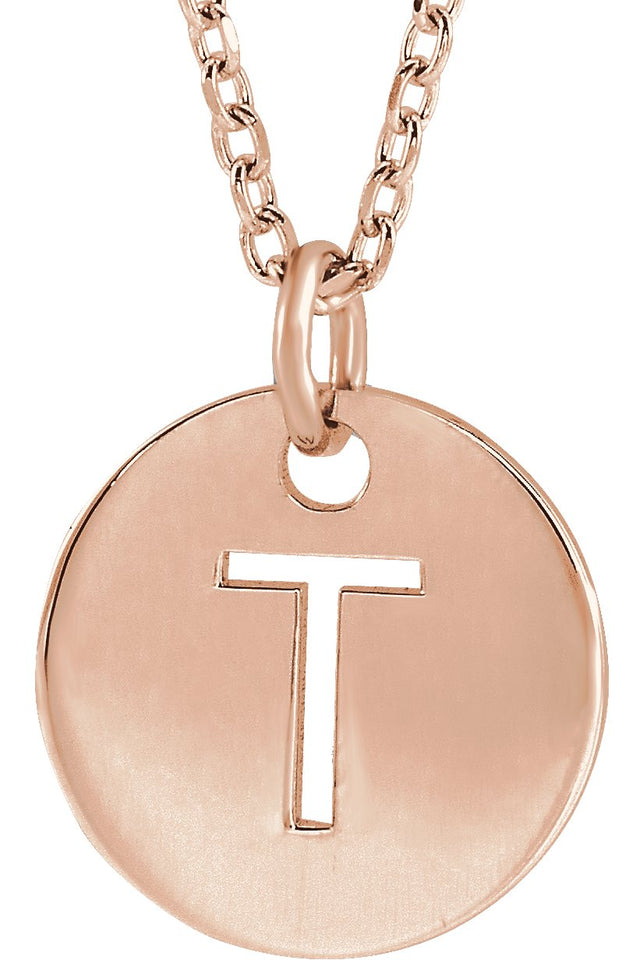 14K Gold Initial T Necklace or Pendant - Rose Gold
