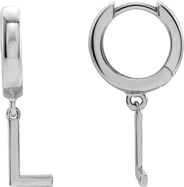 18K Gold Initial L Huggie Earrings - White Gold