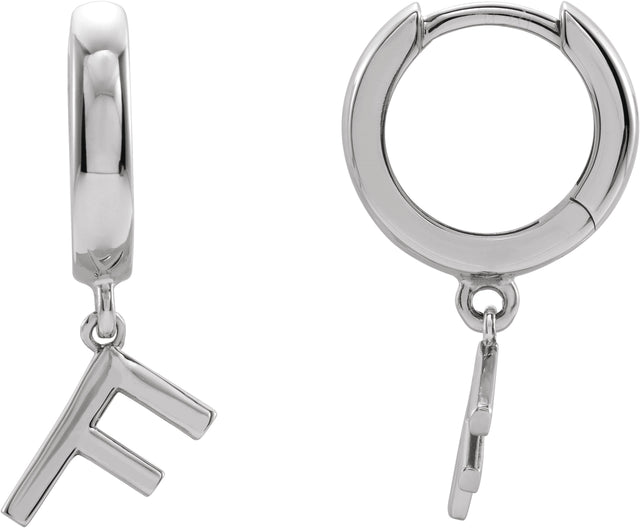 Platinum Initial F Huggie Earrings