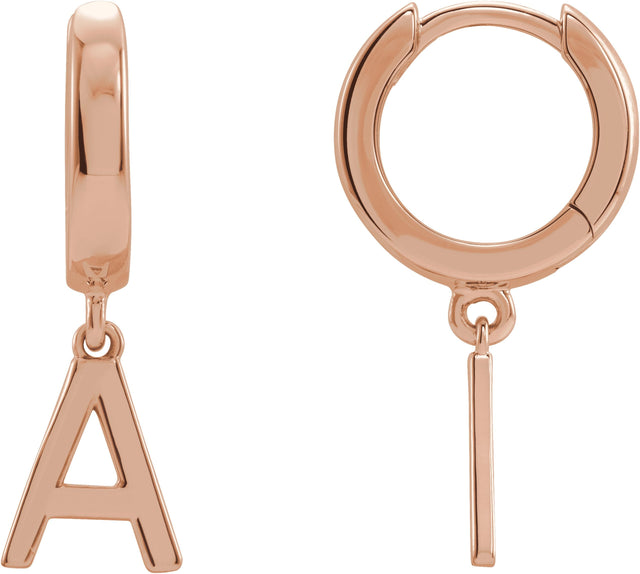 14K Gold Initial A Huggie Earrings - Rose Gold