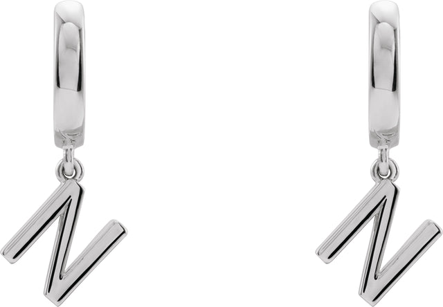18K Gold Initial N Huggie Earrings - White Gold - view 3