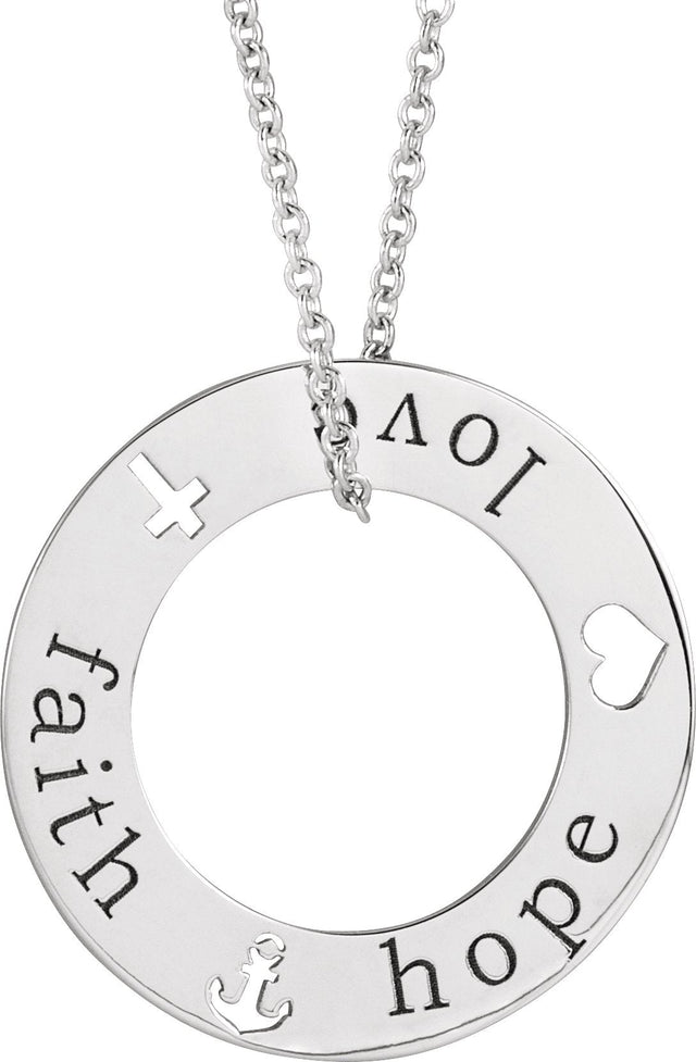 14K Gold Engravable Faith, Love, & Hope Loop Necklace or Pendant - White Gold