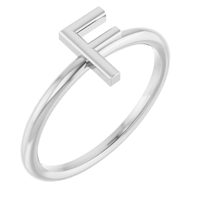 14K Gold Initial F Ring - White Gold