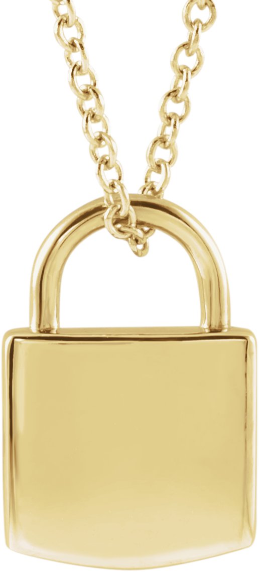 14K Gold Engravable Lock Necklace or Pendant - Yellow Gold