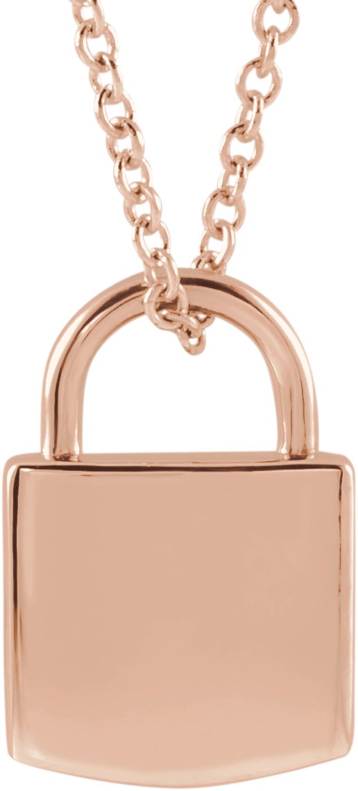 14K Gold Engravable Lock Necklace or Pendant - Rose Gold